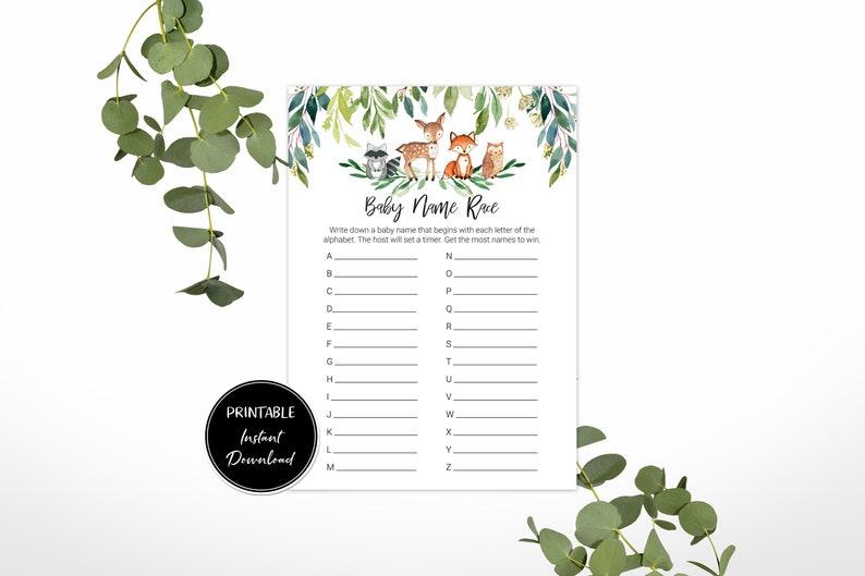 Woodland Baby Name Race Game. Gender Neutral Baby Shower Etsy