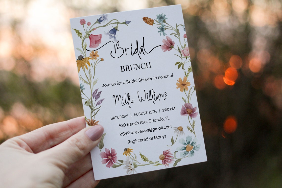 Wildflower Bridal Shower Invitation Template Wildflower Etsy