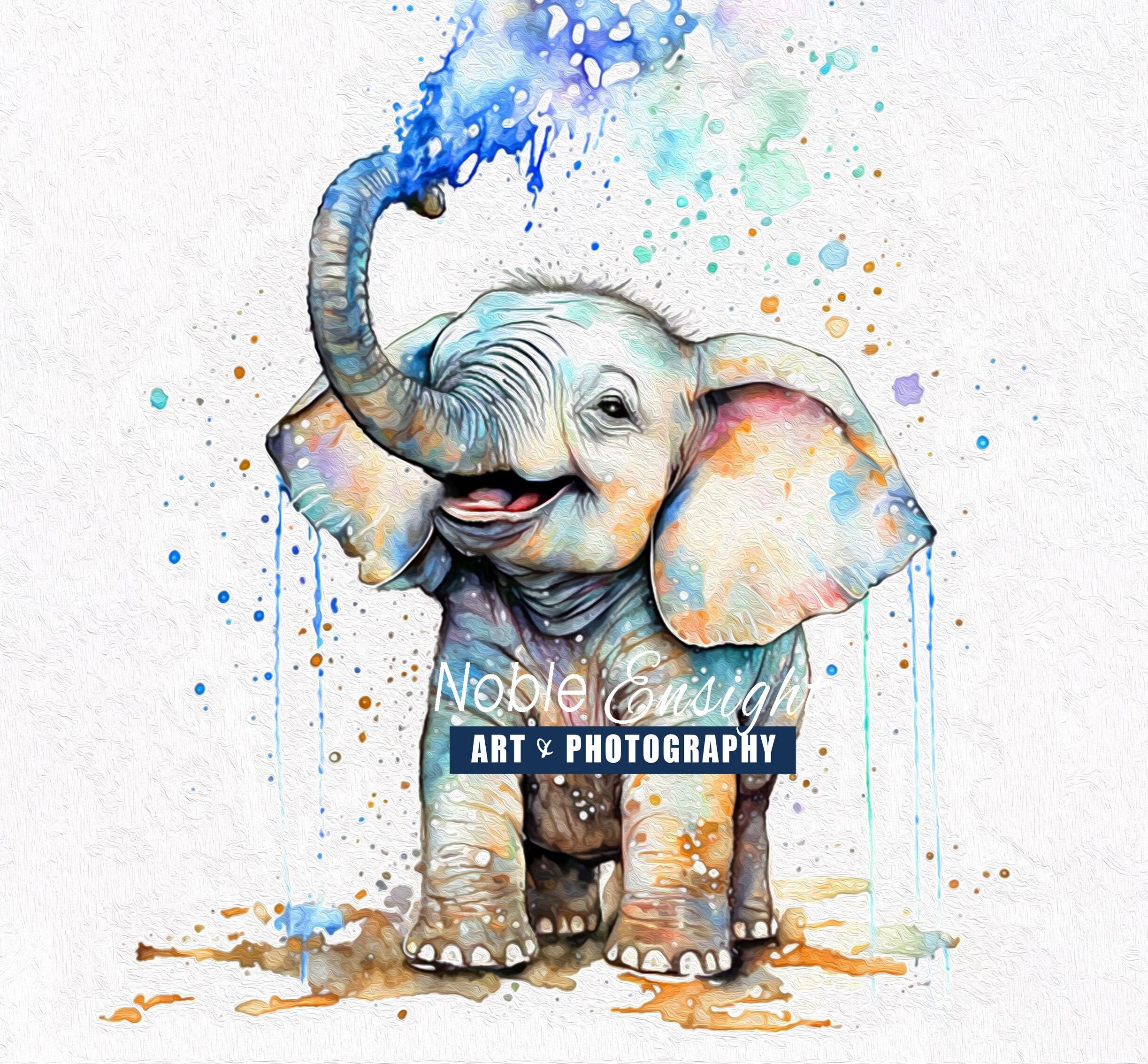 Baby Elephant Watercolor Oil Painting Art Print Nursery Room Wall Art
