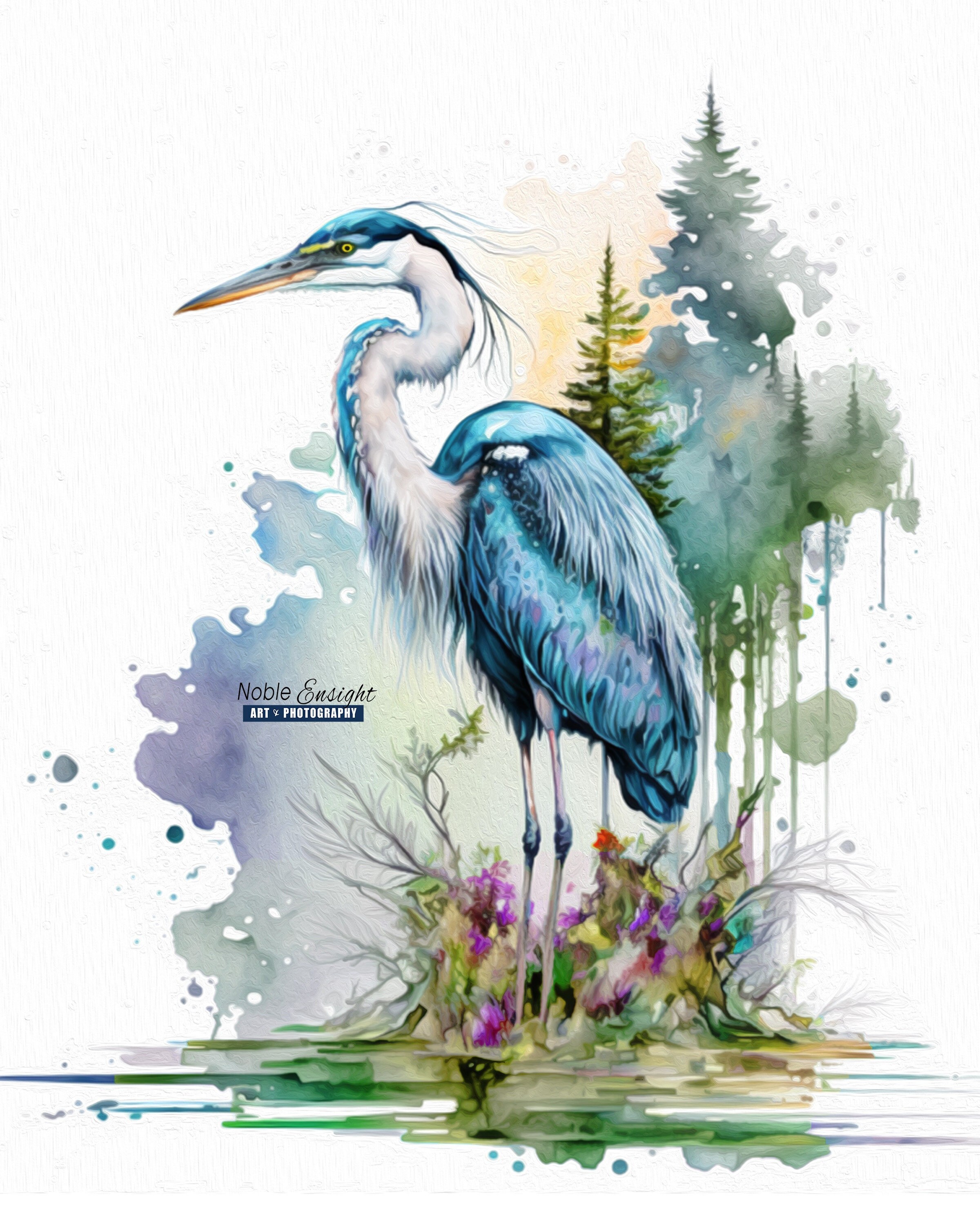 Heron Watercolor Oil Painting Art Print Great Blue Heron Watercolor ...