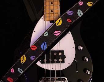 Colorful Kisses Hand-Painted Denim Guitar Strap / Bass Strap