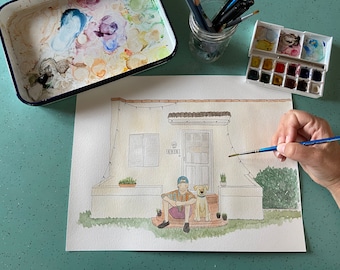 Personalized Watercolor House Portrait | Hand-Painted Home Portrait | Housewarming Gift | First Home Gift | House Portrait from Photo