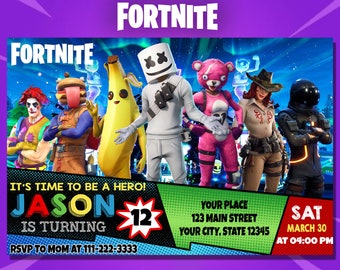 fortnite birthday invitation fortnite invitations for kids birthday party printable invitations jpg file pdf file diy invitation - fortnite miniaturas gratis