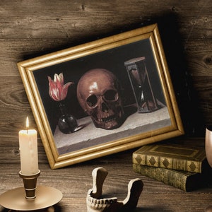 Stillleben mit einem Schädel, Philippe de Champaigne, Französisches Stillleben, Halloween Kunst, Schädel Malerei, Antikes Ölgemälde, Altar Kunst, Giclee
