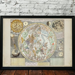 Vintage Astrology Map from 1700s | Celestial Constellations Chart | 18th Century | Astrology Art | Giclee Print | Carel Allard | Antique Map image 2