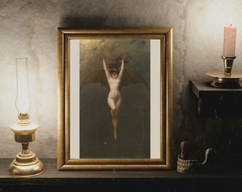 AFDRUKBAAR | De vleermuisvrouw, Albert Joseph Pénot, La Femme Chauve-Souris, Halloween kunst, demonische vrouw, demonische kunst, vampier, heksenkunst