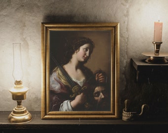 Decapitated Head, Judith with the Head of Holofernes, Onorio Marinari, Halloween Art, Satanic Art, 1600s Oil Painting, Altar Item, Witch Art