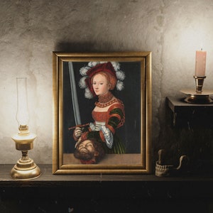 Judith with the Head of Holofernes (1530), Lucas Cranach, Decapitated Head, Satanic Art, 1500s Oil Painting, Altar Item, Witch Art, Powerful