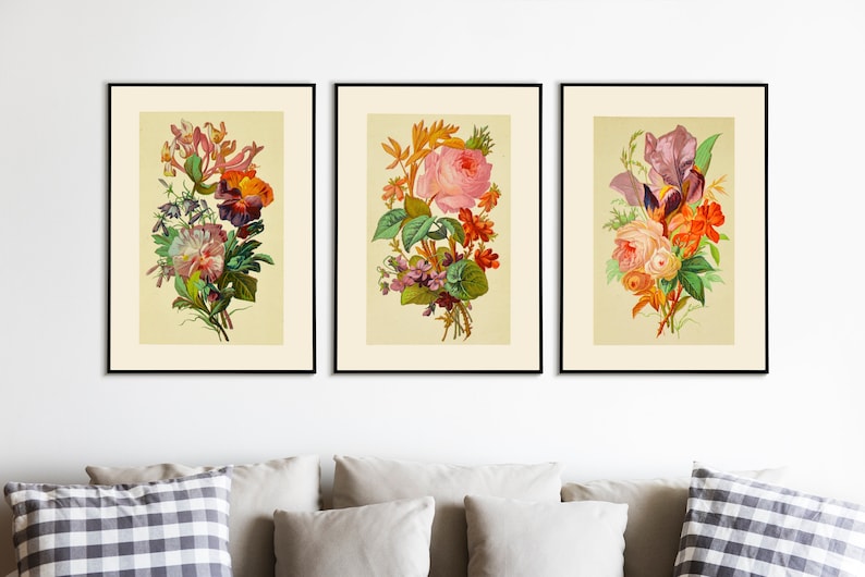 Roses Flowers Christmas Gifts Vintage French Illustrations GIFT SET: Set of 3 Vintage Botanical Prints Antique Engravings from the 1800s