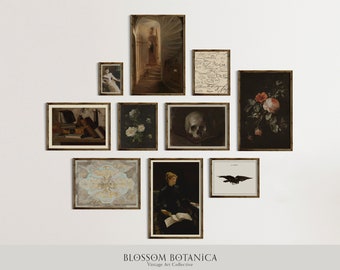 PRINTABLE | Dark Academia Gallery Wall, Moody Gallery Wall, Vintage Prints, Witchy Art, Dark Art, Still Life, Staircase, Painting of Books