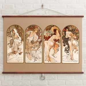Alphonse Mucha Art Nouveau Print, Giclee Print, 1800s Illustration, Female Portraits, Four Women in Windows, Horizontal Format, Arch Way