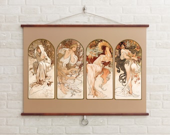 Alphonse Mucha Art Nouveau Print, Giclee Print, 1800s Illustration, Female Portraits, Four Women in Windows, Horizontal Format, Arch Way