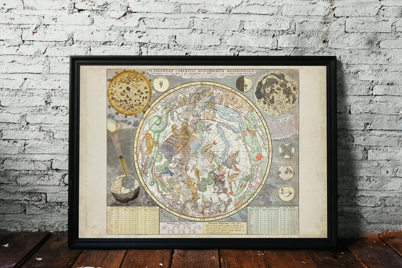 Vintage Astrology Map from 1700s | Celestial Constellations Chart | 18th Century | Astrology Art | Giclee Print | Carel Allard | Antique Map image 2