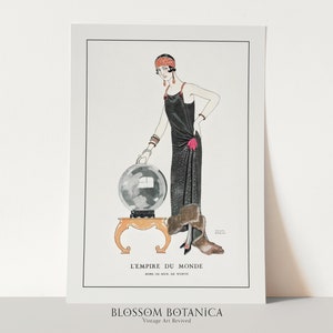 Adivino de la década de 1920, bola de cristal, psíquico de George Barbier, carta del tarot, arte de la pared de la moda, impresión giclee, nueva ola francesa, impresión de chica flapper