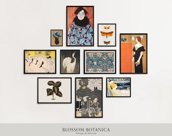 PRINTABLE | Eclectic Gallery Wall, Downloadable Gallery Wall, Vintage Botanicals, Digital Download, Gustav Klimt, Henri de Toulouse–Lautrec