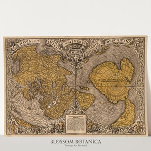Mapa do mundo vintage de 1531 | Século XVI | Impressão giclée | Mapa de Oronce Finé | Arte Vintage | Mapa do Globo | Mapa Ilustrativo | Mapa Antigo