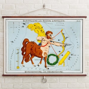 Sidney Hall&#39;s (1831) Sagitario y Corona Australis / Impresión de Sagitario / Constelación de Sagitario / Centauro / Astrología / Impresión Giclee