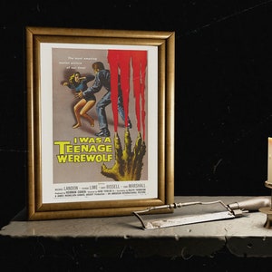 I Was a Teenage Werewolf, Film Poster, 1957 Horror Film, Horror Movie, Halloween Art, Werewolf Art Print, Vintage Movie Poster, 1950s Movie