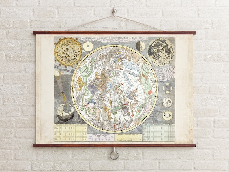 Vintage Astrology Map from 1700s | Celestial Constellations Chart | 18th Century | Astrology Art | Giclee Print | Carel Allard | Antique Map image 3