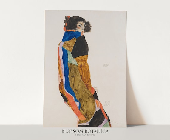 Egon Schiele, Moa, Giclee Print, Art Print, Schiele Print, Watercolor Painting, Blue Coat, Brunette Woman, Egon Schiele Art, Rare Schiele