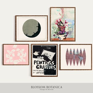 Parede da galeria de arte vintage, arte contemporânea malva, Art Nouveau, lua cheia, mapa rosa, pôster gráfico, impressão japonesa, natureza morta, aquarela