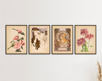 Alphonse Maria Mucha Wall Art, Photochemical Prints, Ogawa Kazumasa, Japanese Art, Art Nouveau Wall Art, Graphic Prints from 1800s, Flowers