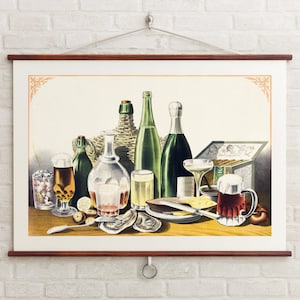 Vintage drankadvertentie uit 1871, 'De beste wijnen, likeuren, Ales & Lager Beer,' L.N Rosenthal, Bar Cart, Whiskey, Bier, Wijn, Ale
