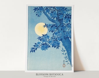 Ohara Koson Kachō-e Print | Giclee Print | Japanese Art | Vintage Art | 20th Century | Full Moon | Asian Art | Cherry Blossom | Blue Art