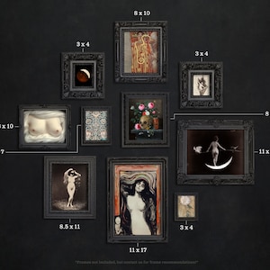 Witchy Gallery Wall, Gothic Art, Halloween Decorations, Altar Art