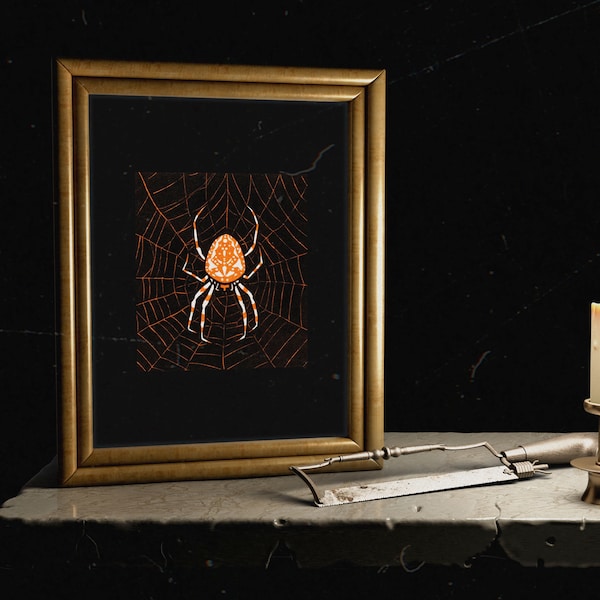 Vintage Spider Web Art Print, Gothic Art, Halloween Decorations, Giclee Print, Horror Art, Halloween Art, Arachnophobia, Black Widow Art