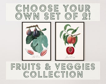 Set of 2 FRUITS & VEGGIES - Choose Your Own Art Print Set! Vintage Botanical Print Set of Two, Redouté Giclée Prints, Digital Prints, Custom