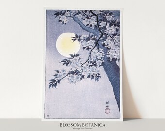 Ohara Koson Kachō-e Print | Giclee Print | Japanese Art | Vintage Art | 20th Century | Full Moon | Asian Art | Cherry Blossom | Purple Art