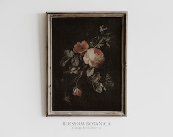 Antike Blumendruck, Dunkle Wissenschaft, Helle Wissenschaftliche, Sepia Kunst, Vintage Kunstdruck, Blumenstrauß, Romantische Kunst, Botanische Kunst, Antiker Kunstdruck