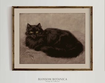Halloween Cat Art Print, Black Cat, Dark Academia, Victorian Art, Sabrina the Teenage Witch, Witchy Art, Bedroom Art, Vintage Cat Print
