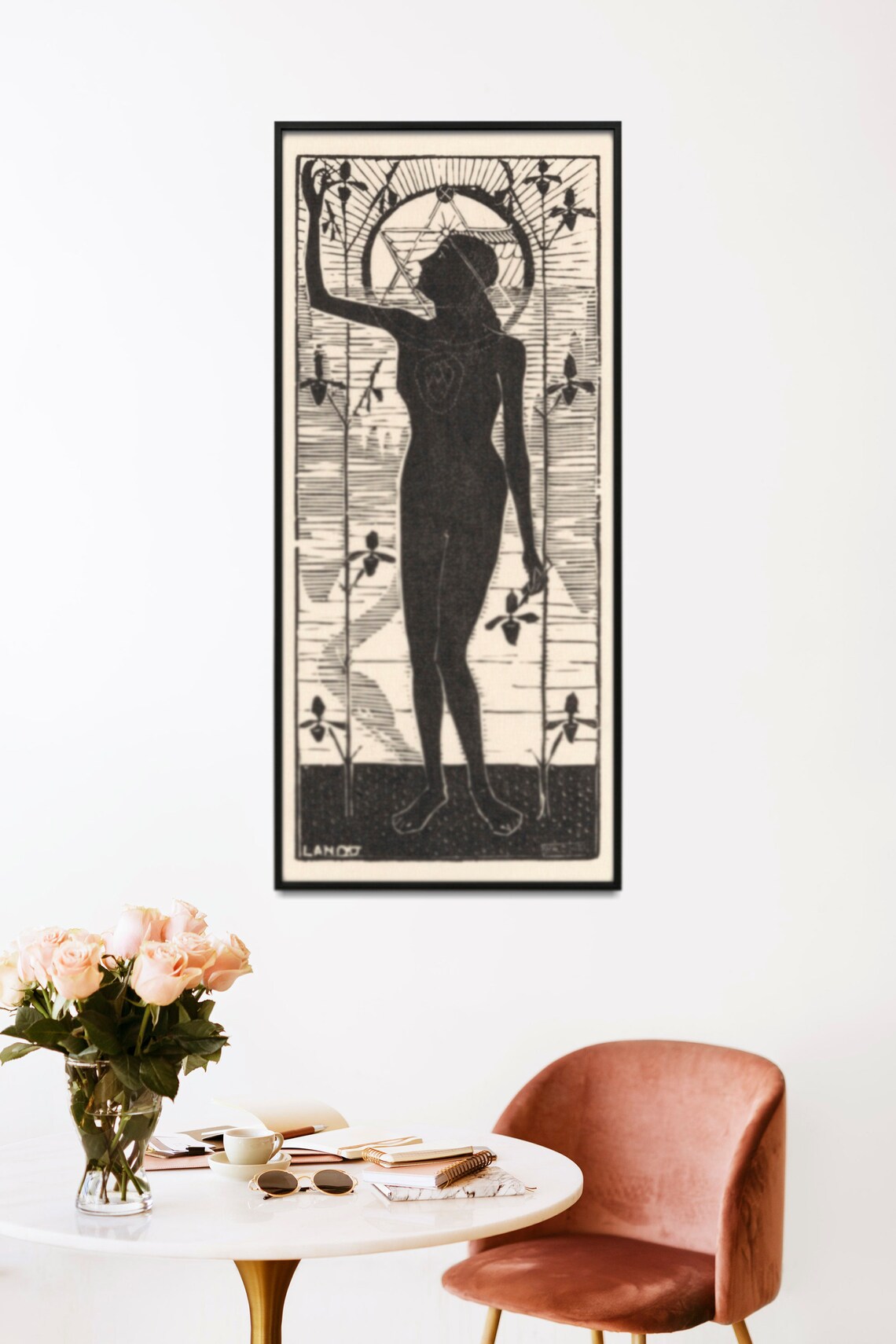 Nude Woman With Vines Mathieu Lauweriks Woodcut From Early Etsy