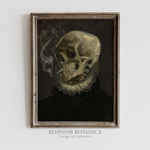 Collage Art, Not AI, Skull of a Skeleton with Burning Cigarette, Van Gogh, Skeleton Art Print, Funny Art, Eccentric Art Piece, Original Art