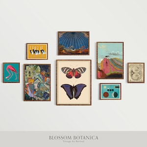 Parede da galeria eclética, mapa vintage, mapa lunar, edifícios Schiele, japonês, pássaros Audubon, arte celestial, impressão geológica, borboleta vintage
