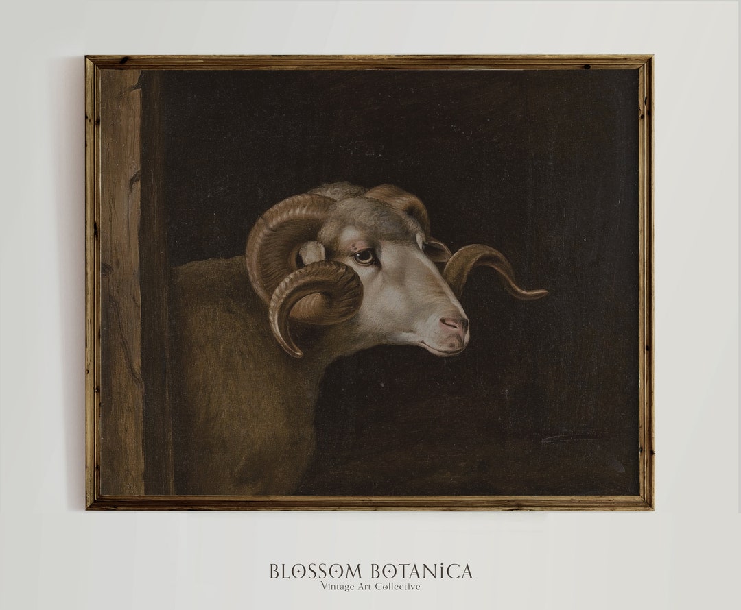 Painted Rams Head Ram's Head Art Print, Halloween Art, Dark Academia, Victorian Art ...