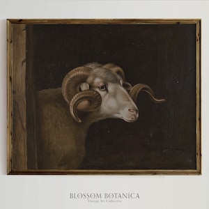 Ram&#39;s Head Art Print, Halloween Art, Dark Academia, Victorian Art, Painting of Ram, Goat Art, Witchy Art, Moody Art Print, Barn Animals