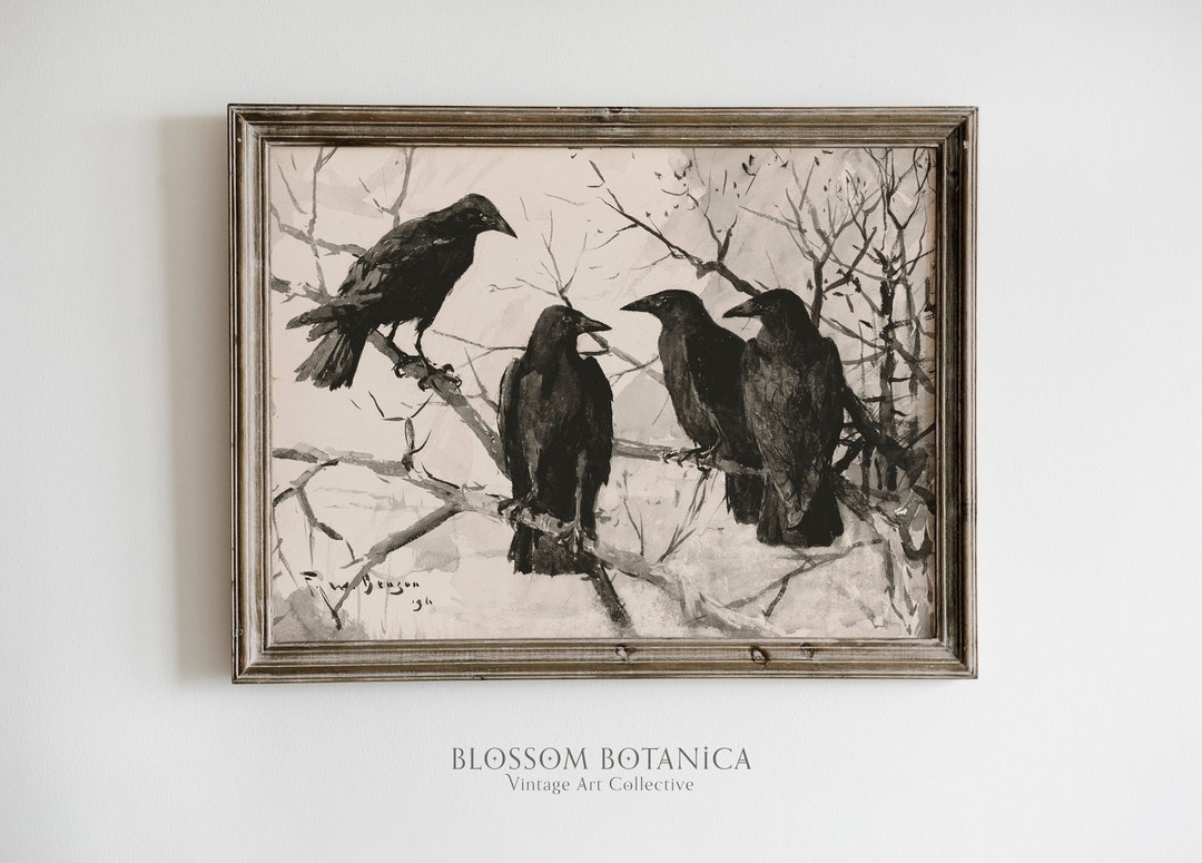 Edgar Allen Poe Ravens, Gothic Raven Art Print, Dark Academia Aesthetic ...