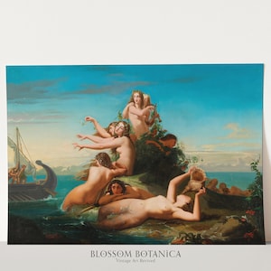 The Sirens Call for Odysseus, 19th Century, Homer&#39;s Odyssey, Spanish School, Oil Painting, Greek Mythology, Sirens Art, Giclee Canvas Print