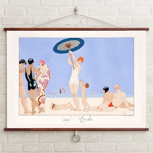 1920s French Fashion Art, Au Lido, Graphic Art, George Barbier Illustration, Giclee Prints, French Fashion, French New Wave, Flapper Girl