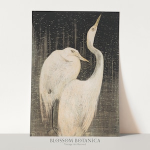 Heron Art Print, Museum Quality Art, Twee Zilverreigers, Theo van Hoytema, 1800s Art, Egret Bird, White Audubon Bird, Crane Art, Swan Art