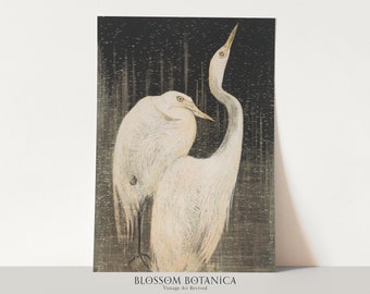 Heron Art Print, Museum Quality Art, Twee Zilverreigers, Theo van Hoytema, 1800s Art, Egret Bird, White Audubon Bird, Crane Art, Swan Art