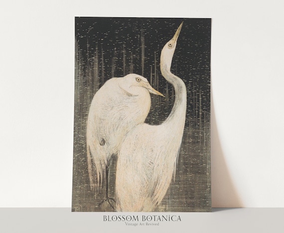 Heron Art Print, Museum Quality Art, Twee Zilverreigers, Theo van Hoytema, 1800s Art, Egret Bird, White Audubon Bird, Crane Art, Swan Art