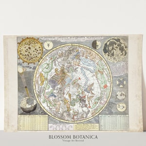 1700 年代のビンテージ占星術地図 | 天体星座チャート | 18 世紀 | 占星術アート | ジクレー プリント | カレル アラード | アンティーク マップ