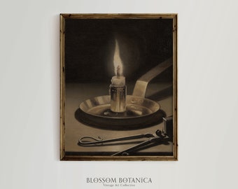 Impresión de arte de velas goteando, Academia oscura, Naturaleza muerta, País francés oscuro, Estética oscura, Arte cambiante, Arte gótico, Arte de Halloween, Luz de velas