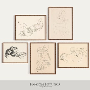 Egon Schiele Sketches Gallery Wall, Impresiones Giclee, Muro de Arte, Ilustraciones de Egon Schiele, Carteles de Egon Schiele, Parejas, Desnudos Femeninos