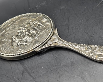 Vintage Hans Jensen Denmark Versilberter Repoussé Handspiegel