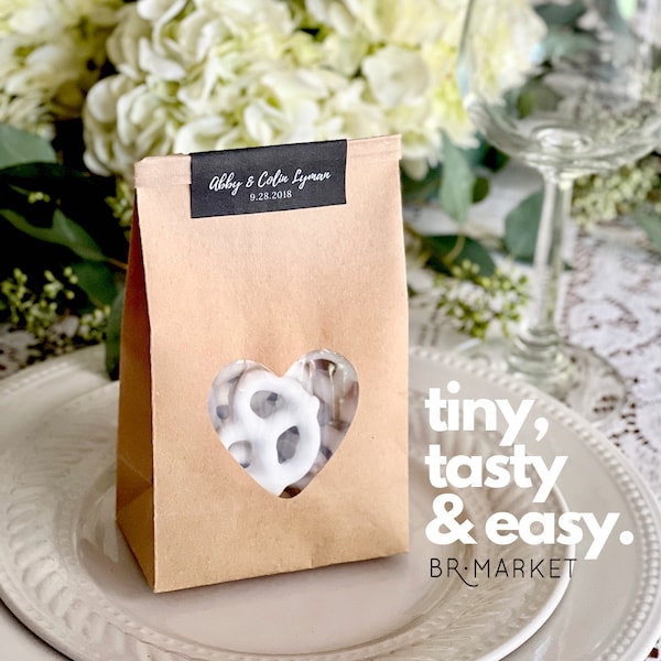 50 count Small Kraft Itty Bitty Sweetheart Bakery Bags with Heart Window 3.3x5.5x2 inches Paper Bags Brown Tin Tie Treat Party Weddings